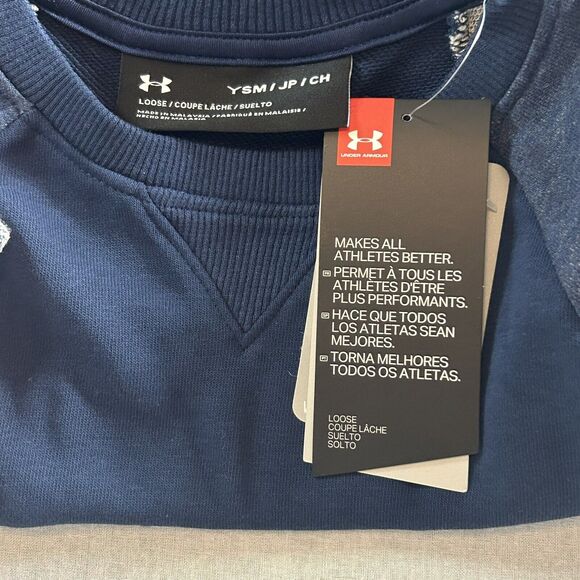 Under Armour Girls Shirt Favorite Terry Crew Navy/Pink Loose Fit Youth Small - Picture 4 of 9